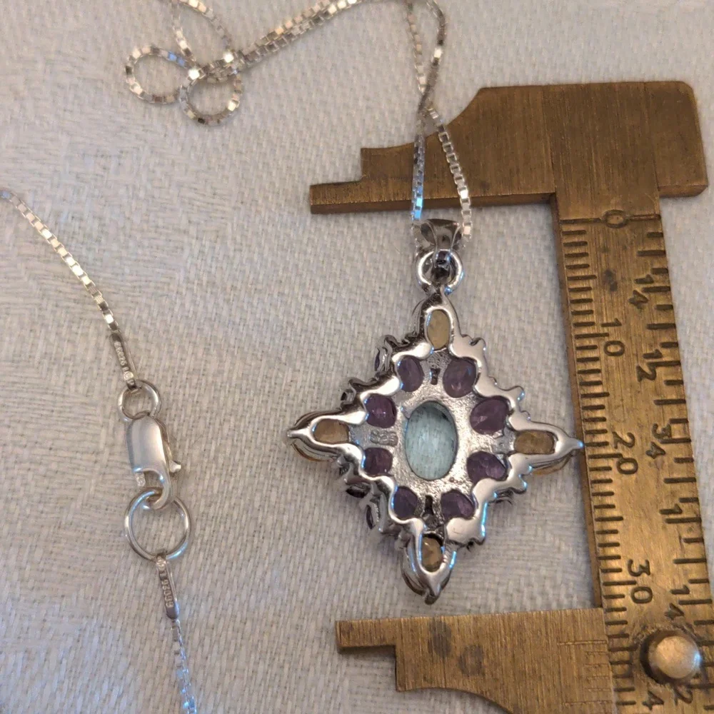 New Multi gemstone pendant. sterling 20